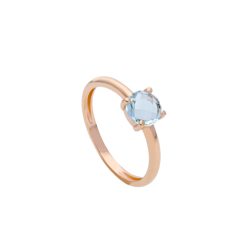 ANELLO IN ORO ROSA CON CRISTALLO AZZURRO SFACCETTATO