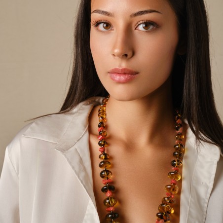 COLLANA GEMMARIUM CON AMBRA E CORALLO | De Wrachien Gioielli