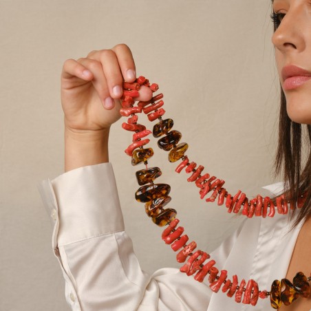 COLLANA GEMMARIUM CON CORALLO E AMBRA | De Wrachien Gioielli
