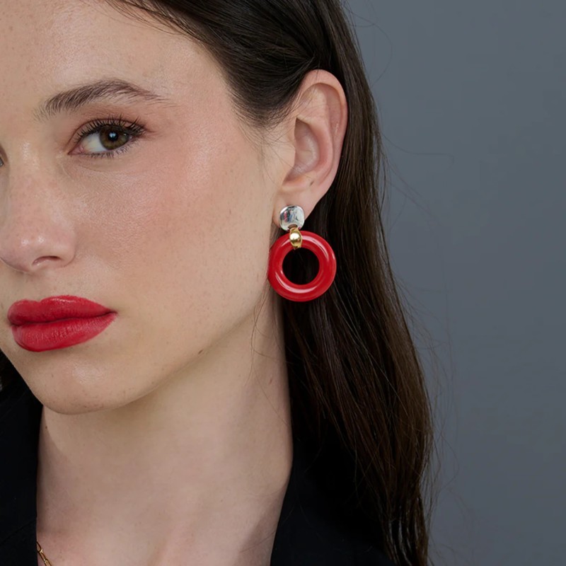 Orecchini Rosso Prezioso in argento e legno d'ulivo | De Wrachien Gioielli