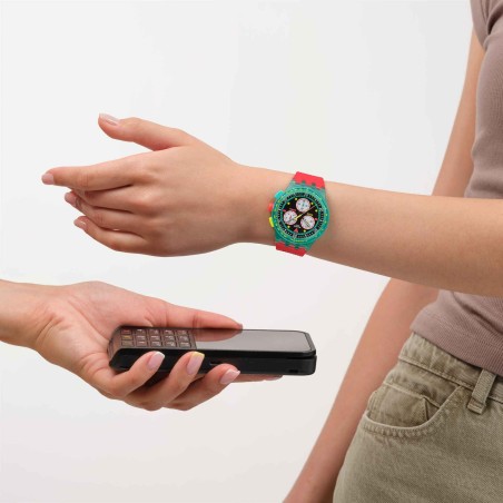 Orologio Swatch SWATCH NEON EMERALD CHRONO PAY! SUSG102-6000 | De Wrachien Gioielli