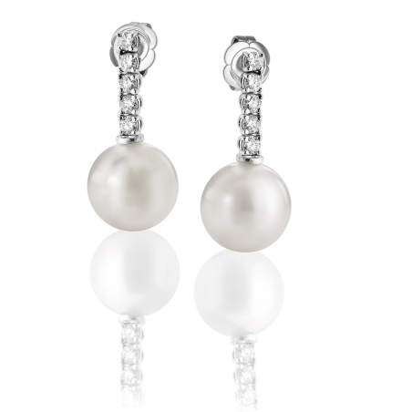 ORECCHINI IN ORO BIANCO PENDENTI PERLE AUSTRALIANE E DIAMANTI